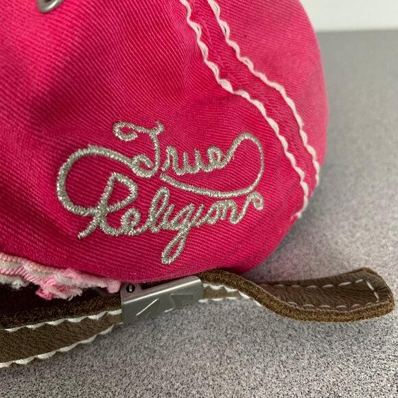 True Religion Pink Distressed Y2K Hat Strapback Cap